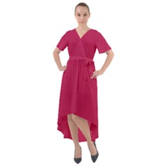 Rose Red Color Front Wrap High Low Dress by SpinnyChairDesigns