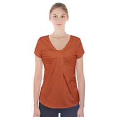 True Rust Color Short Sleeve Front Detail Top by SpinnyChairDesigns