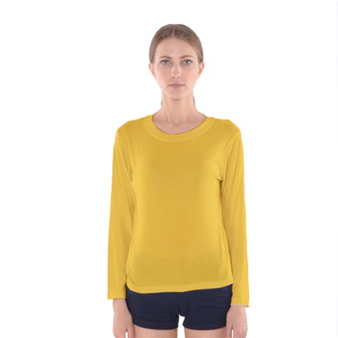 True Saffron Yellow Color Women s Long Sleeve Tee by SpinnyChairDesigns