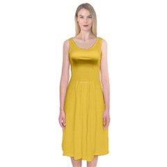 True Saffron Yellow Color Midi Sleeveless Dress by SpinnyChairDesigns