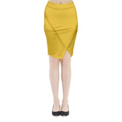 True Saffron Yellow Color Midi Wrap Pencil Skirt by SpinnyChairDesigns