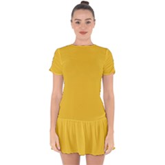 True Saffron Yellow Color Drop Hem Mini Chiffon Dress by SpinnyChairDesigns