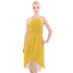 True Saffron Yellow Color High-low Halter Chiffon Dress  by SpinnyChairDesigns