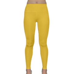 True Saffron Yellow Color Lightweight Velour Classic Yoga Leggings by SpinnyChairDesigns