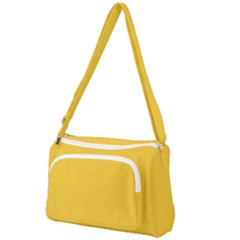 True Saffron Yellow Color Front Pocket Crossbody Bag by SpinnyChairDesigns