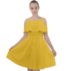 True Saffron Yellow Color Cut Out Shoulders Chiffon Dress by SpinnyChairDesigns