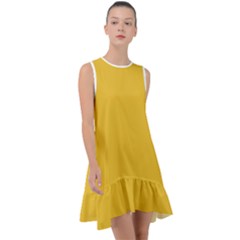 True Saffron Yellow Color Frill Swing Dress by SpinnyChairDesigns