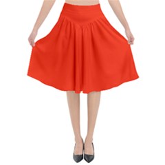 Scarlet Red Color Flared Midi Skirt by SpinnyChairDesigns