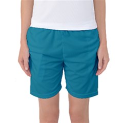 True Teal Blue Color Women s Basketball Shorts by SpinnyChairDesigns