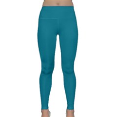 True Teal Blue Color Lightweight Velour Classic Yoga Leggings by SpinnyChairDesigns