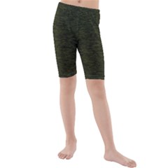 Army Green Color Textured Kids  Mid Length Swim Shorts by SpinnyChairDesigns