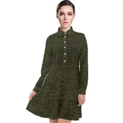 Army Green Color Textured Long Sleeve Chiffon Shirt Dress by SpinnyChairDesigns