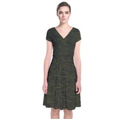 Army Green Color Textured Short Sleeve Front Wrap Dress by SpinnyChairDesigns