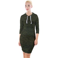 Army Green Color Textured Quarter Sleeve Hood Bodycon Dress by SpinnyChairDesigns