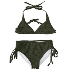 Army Green Color Textured Kids  Classic Bikini Set by SpinnyChairDesigns