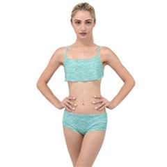 Biscay Green Texture  Layered Top Bikini Set by SpinnyChairDesigns