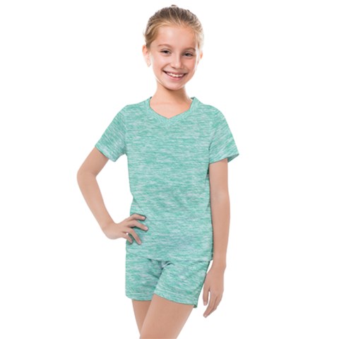 Biscay Green Texture  Kids  Mesh Tee And Shorts Set by SpinnyChairDesigns