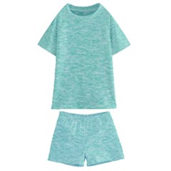 Biscay Green Texture  Kids  Swim Tee And Shorts Set by SpinnyChairDesigns