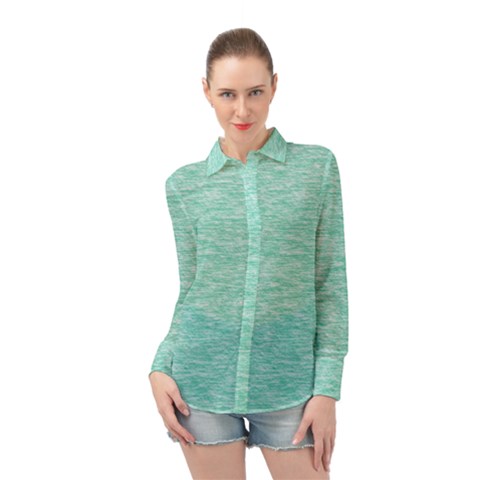 Biscay Green Texture  Long Sleeve Chiffon Shirt by SpinnyChairDesigns