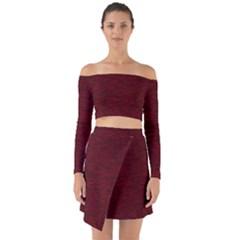 Dark Red Texture Off Shoulder Top With Skirt Set by SpinnyChairDesigns