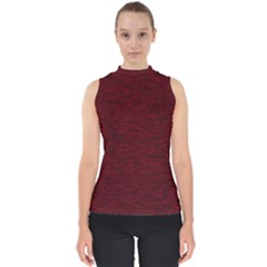 Dark Red Texture Mock Neck Shell Top by SpinnyChairDesigns