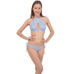 Fade Pale Blue Texture Cross Front Halter Bikini Set by SpinnyChairDesigns
