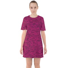 Fuschia Pink Texture Sixties Short Sleeve Mini Dress by SpinnyChairDesigns