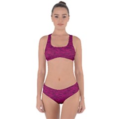 Fuschia Pink Texture Criss Cross Bikini Set by SpinnyChairDesigns