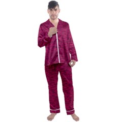 Fuschia Pink Texture Men s Long Sleeve Satin Pyjamas Set by SpinnyChairDesigns