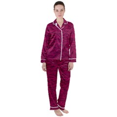Fuschia Pink Texture Satin Long Sleeve Pyjamas Set by SpinnyChairDesigns