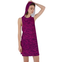 Fuschia Pink Texture Racer Back Hoodie Dress by SpinnyChairDesigns