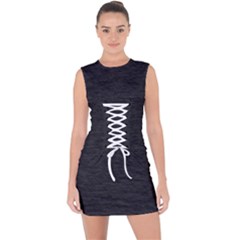 Black Color Texture Lace Up Front Bodycon Dress