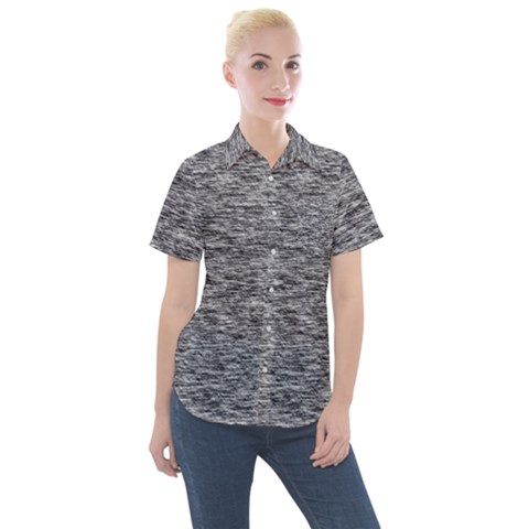 Black White Grey Texture Women s Short Sleeve Pocket Shirt by SpinnyChairDesigns
