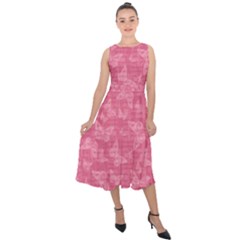 Blush Pink Butterflies Batik Midi Tie-back Chiffon Dress by SpinnyChairDesigns