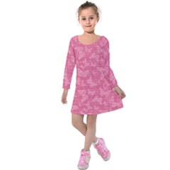 Blush Pink Butterflies Batik Kids  Long Sleeve Velvet Dress by SpinnyChairDesigns