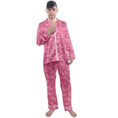 Blush Pink Butterflies Batik Men s Long Sleeve Satin Pyjamas Set by SpinnyChairDesigns