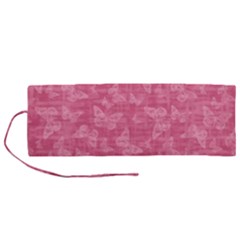 Blush Pink Butterflies Batik Roll Up Canvas Pencil Holder (m) by SpinnyChairDesigns