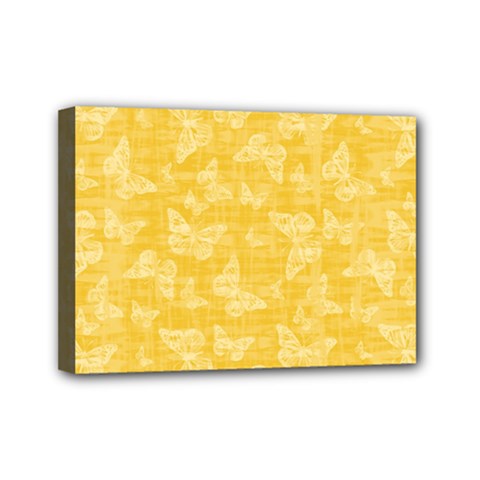 Saffron Yellow Butterflies Batik Mini Canvas 7  X 5  (stretched) by SpinnyChairDesigns