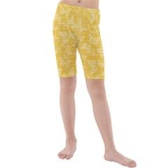 Saffron Yellow Butterflies Batik Kids  Mid Length Swim Shorts by SpinnyChairDesigns