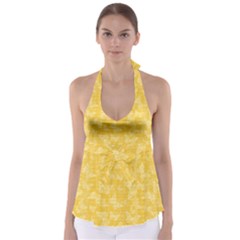 Saffron Yellow Butterflies Batik Babydoll Tankini Top by SpinnyChairDesigns