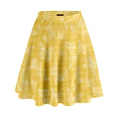 Saffron Yellow Butterflies Batik High Waist Skirt by SpinnyChairDesigns