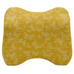 Saffron Yellow Butterflies Batik Velour Head Support Cushion by SpinnyChairDesigns