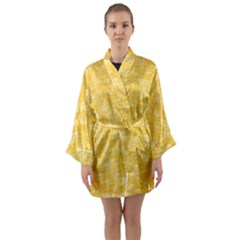 Saffron Yellow Butterflies Batik Long Sleeve Satin Kimono by SpinnyChairDesigns