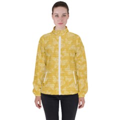 Saffron Yellow Butterflies Batik Women s High Neck Windbreaker by SpinnyChairDesigns