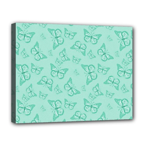 Biscay Green Monarch Butterflies Canvas 14  X 11  (stretched) by SpinnyChairDesigns