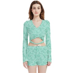 Biscay Green Monarch Butterflies Velvet Wrap Crop Top