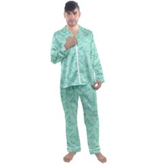 Biscay Green Monarch Butterflies Men s Long Sleeve Satin Pyjamas Set by SpinnyChairDesigns