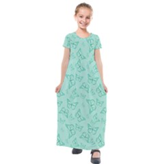 Biscay Green Monarch Butterflies Kids  Short Sleeve Maxi Dress by SpinnyChairDesigns