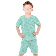 Biscay Green Monarch Butterflies Kids  Tee And Shorts Set by SpinnyChairDesigns