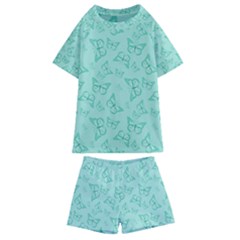 Biscay Green Monarch Butterflies Kids  Swim Tee And Shorts Set by SpinnyChairDesigns